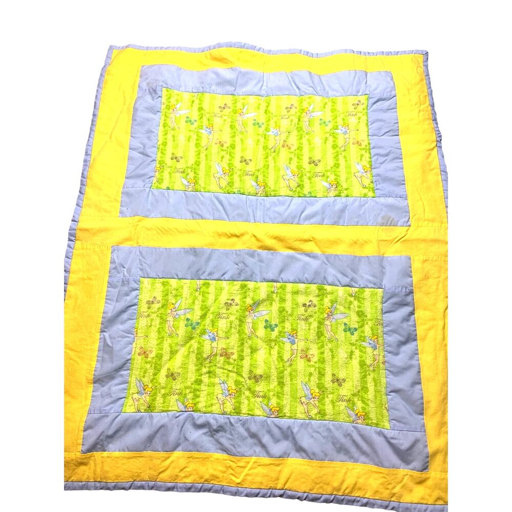 TINKERBELL QUILT HANDQUILTED HOMEMADE FLANNEL/COTTON CRIB 35"X41" NOTE PHOTOS
